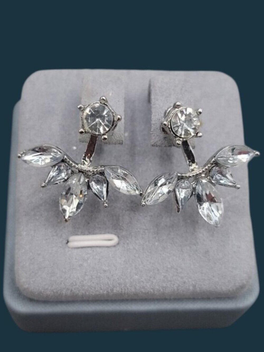 Vintage Style CZ Ear Jacket Earrings 2N1 Convertible Silver Tone Marquise Fan St